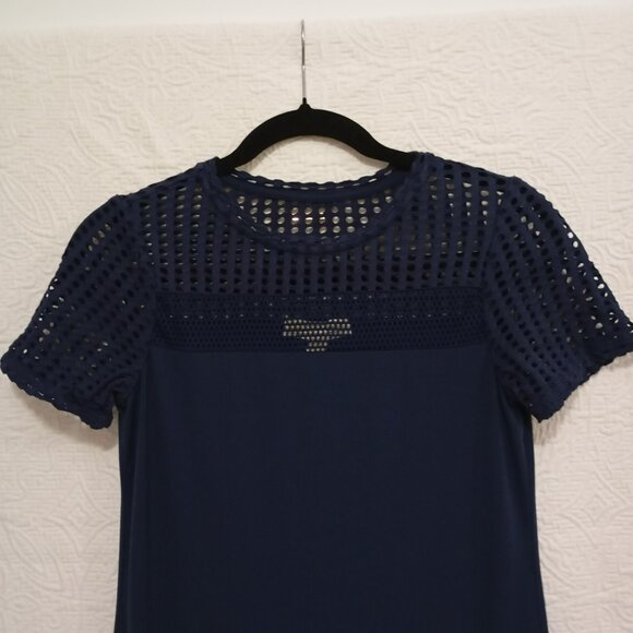 Michael Kors Womens XS Navy Dress With Mesh Yoke Short Sleeves Made In Vietnam - Picture 12 of 12